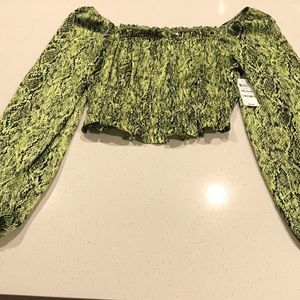 Bar III long sleeved ruffled snake crop top